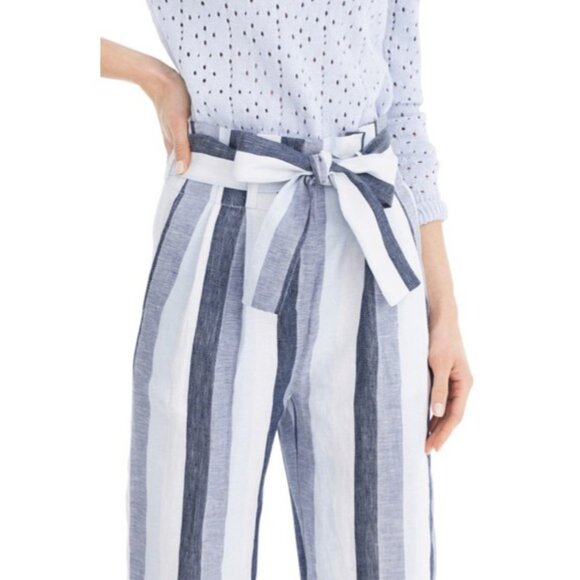 J. Crew Point Sur Paperbag Stripe Linen Pants In Blue and Ivory  Size 10 NWT - Picture 4 of 13